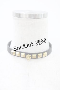 画像1: Q-pot. / レザーチョーカー  ブラック×ゴールド H-25-12-10-1005-QP-AC-KB-ZH