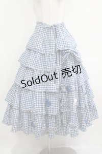 PINK HOUSE / ギンガムリボンフリルスカート Free ブルー H-25-12-10-010-LO-SK-NS-ZH