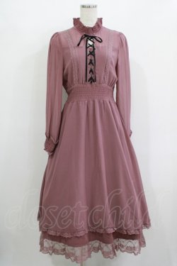 画像1: Rojita / レースアップロングシフォンワンピース Free ピンク H-25-12-10-015-LO-OP-NS-ZH