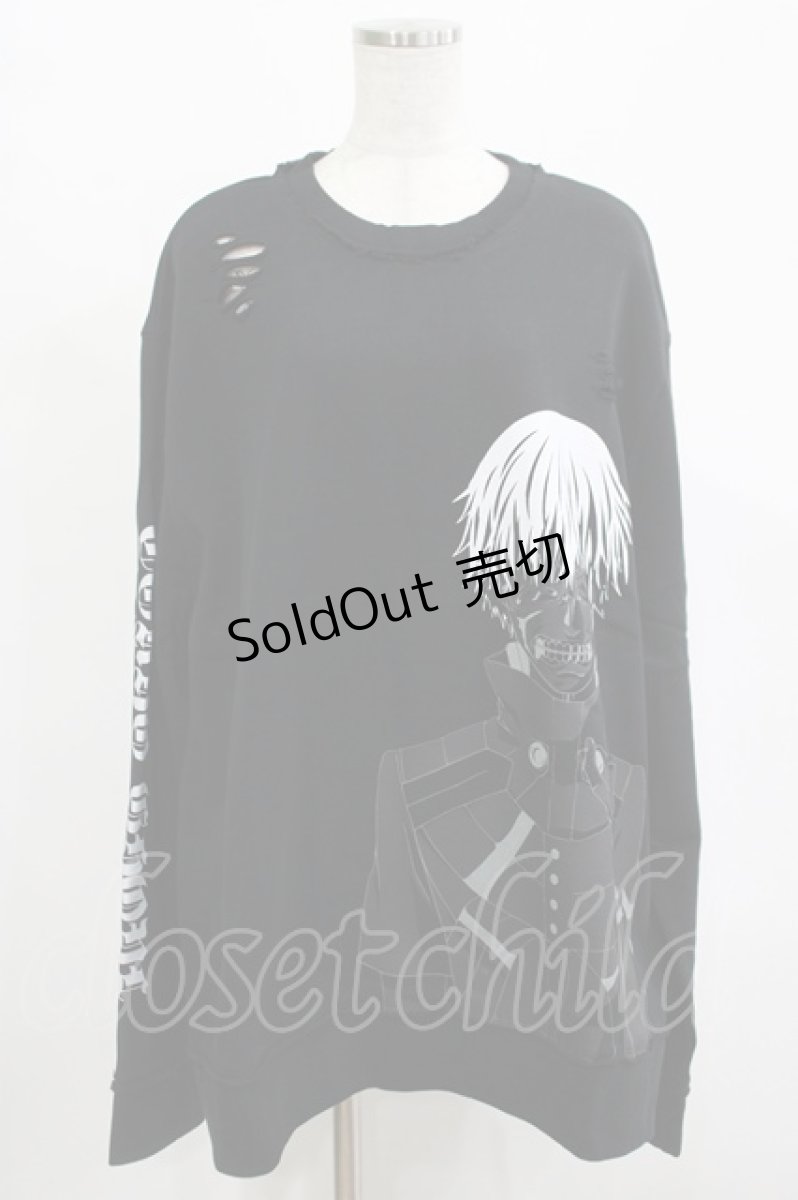 画像1: QOOZA / 東京喰種×QOOZA金木研 ダメージスウェット  ブラック H-25-12-11-040-PU-TO-KB-ZH (1)