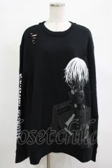 QOOZA / 東京喰種×QOOZA金木研 ダメージスウェット  ブラック H-25-12-11-040-PU-TO-KB-ZH