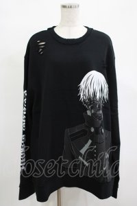 QOOZA / 東京喰種×QOOZA金木研 ダメージスウェット  ブラック H-25-12-11-040-PU-TO-KB-ZH