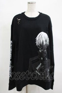 画像1: QOOZA / 東京喰種×QOOZA金木研 ダメージスウェット  ブラック H-25-12-11-040-PU-TO-KB-ZH