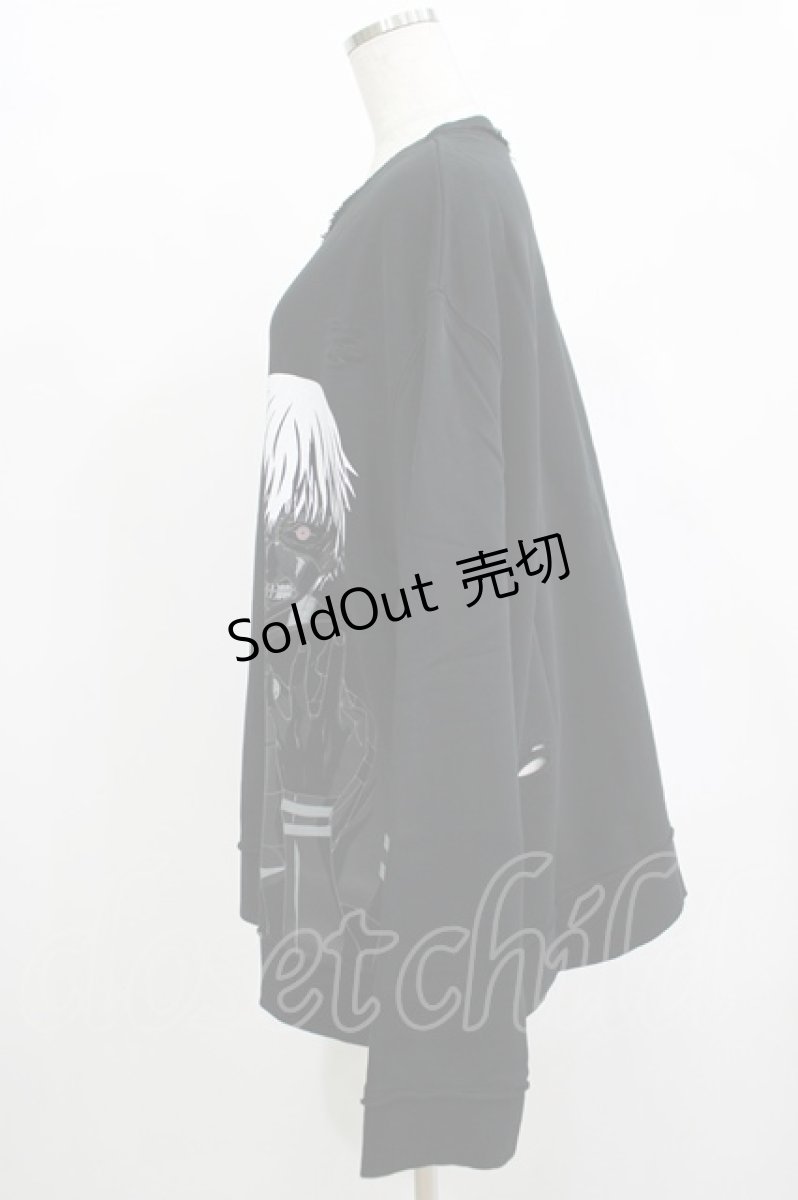画像2: QOOZA / 東京喰種×QOOZA金木研 ダメージスウェット  ブラック H-25-12-11-040-PU-TO-KB-ZH (2)