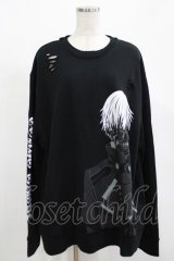 QOOZA / 東京喰種×QOOZA金木研 ダメージスウェット  ブラック H-25-12-11-041-PU-TO-KB-ZH
