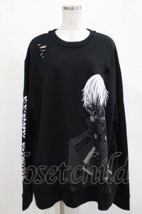 QOOZA / 東京喰種×QOOZA金木研 ダメージスウェット  ブラック H-25-12-11-041-PU-TO-KB-ZH