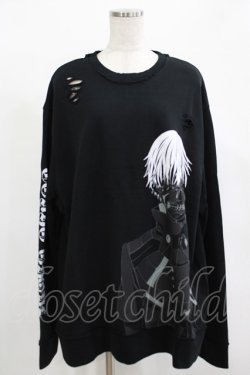 画像1: QOOZA / 東京喰種×QOOZA金木研 ダメージスウェット  ブラック H-25-12-11-041-PU-TO-KB-ZH