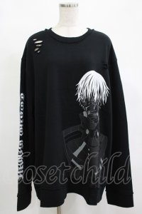 QOOZA / 東京喰種×QOOZA金木研 ダメージスウェット  ブラック H-25-12-11-042-PU-TO-KB-ZH