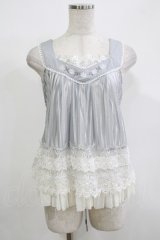 Ozz oneste / 薔薇刺繍シアーストライプトップス  グレー H-25-12-11-048-OO-TO-KB-ZH
