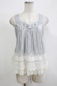 Ozz oneste / 薔薇刺繍シアーストライプトップス  グレー H-25-12-11-048-OO-TO-KB-ZH