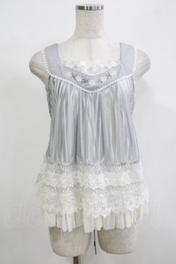 画像1: Ozz oneste / 薔薇刺繍シアーストライプトップス  グレー H-25-12-11-048-OO-TO-KB-ZH