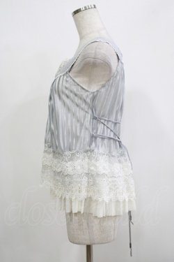 画像2: Ozz oneste / 薔薇刺繍シアーストライプトップス  グレー H-25-12-11-048-OO-TO-KB-ZH