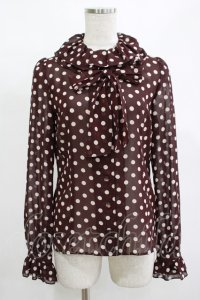 Emily Temple cute / ジョーゼットドットフリルカラーブラウス  ワイン H-25-12-11-051-ET-BL-KB-ZH