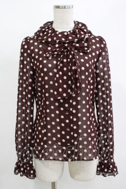 画像1: Emily Temple cute / ジョーゼットドットフリルカラーブラウス  ワイン H-25-12-11-051-ET-BL-KB-ZH