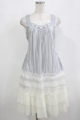 Ozz oneste / 薔薇刺繍シアーストライプワンピース  グレー H-25-12-11-014-OO-OP-KB-ZH