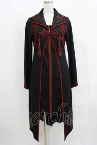 Ozz oneste / レイヤード風ロングカーディガン  黒×赤 H-25-12-11-016-OO-TO-KB-ZH