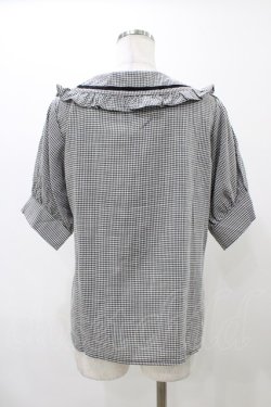 画像2: NieR Clothing / エンブレム刺繍ギンガムパフブラウス  ブラック H-25-12-12-041-PU-BL-KB-ZH