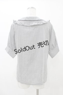 画像2: NieR CLOTHING / エンブレム刺繍ギンガムパフブラウス  ブラック H-25-12-12-041-PU-BL-KB-ZT363