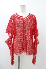 Candy Stripper / CUT OFF SLEEVE MESH トップス  レッド H-25-12-12-048-PU-TO-KB-ZH