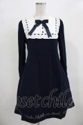 Amavel / メッセージ刺繍ヨーク切替ワンピース Free ネイビー H-25-12-12-1031-CA-OP-NS-ZH