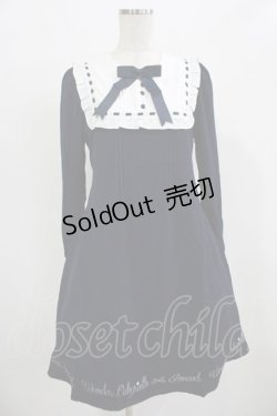 画像1: Amavel / メッセージ刺繍ヨーク切替ワンピース Free ネイビー H-25-12-12-1031-CA-OP-NS-ZH