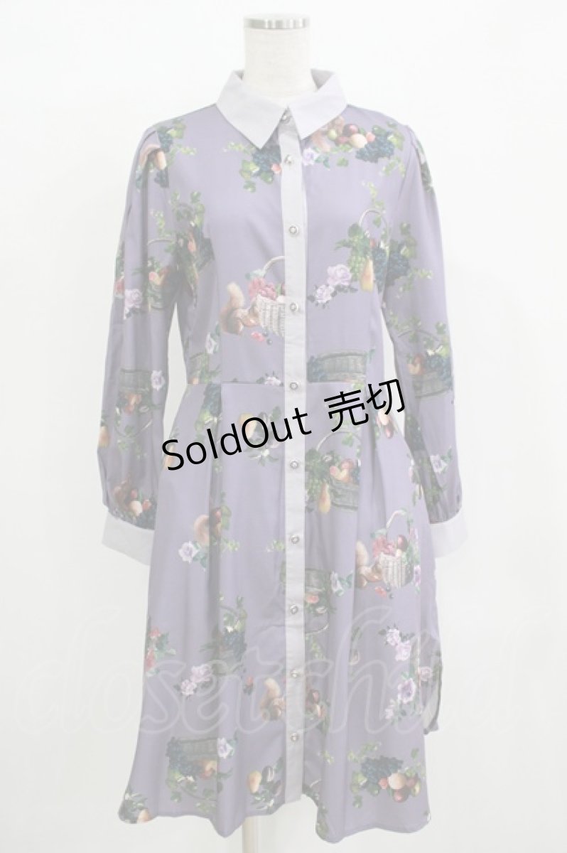 画像1: axes femme POETIQUE / ラ レコルト柄シャツワンピース M パープル H-25-12-12-1033-AX-OP-NS-ZH (1)