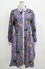 画像1: axes femme POETIQUE / ラ レコルト柄シャツワンピース M パープル H-25-12-12-1033-AX-OP-NS-ZH (1)