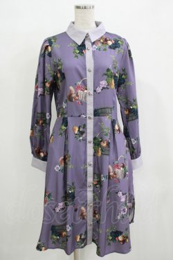 画像1: axes femme POETIQUE / ラ レコルト柄シャツワンピース M パープル H-25-12-12-1033-AX-OP-NS-ZH