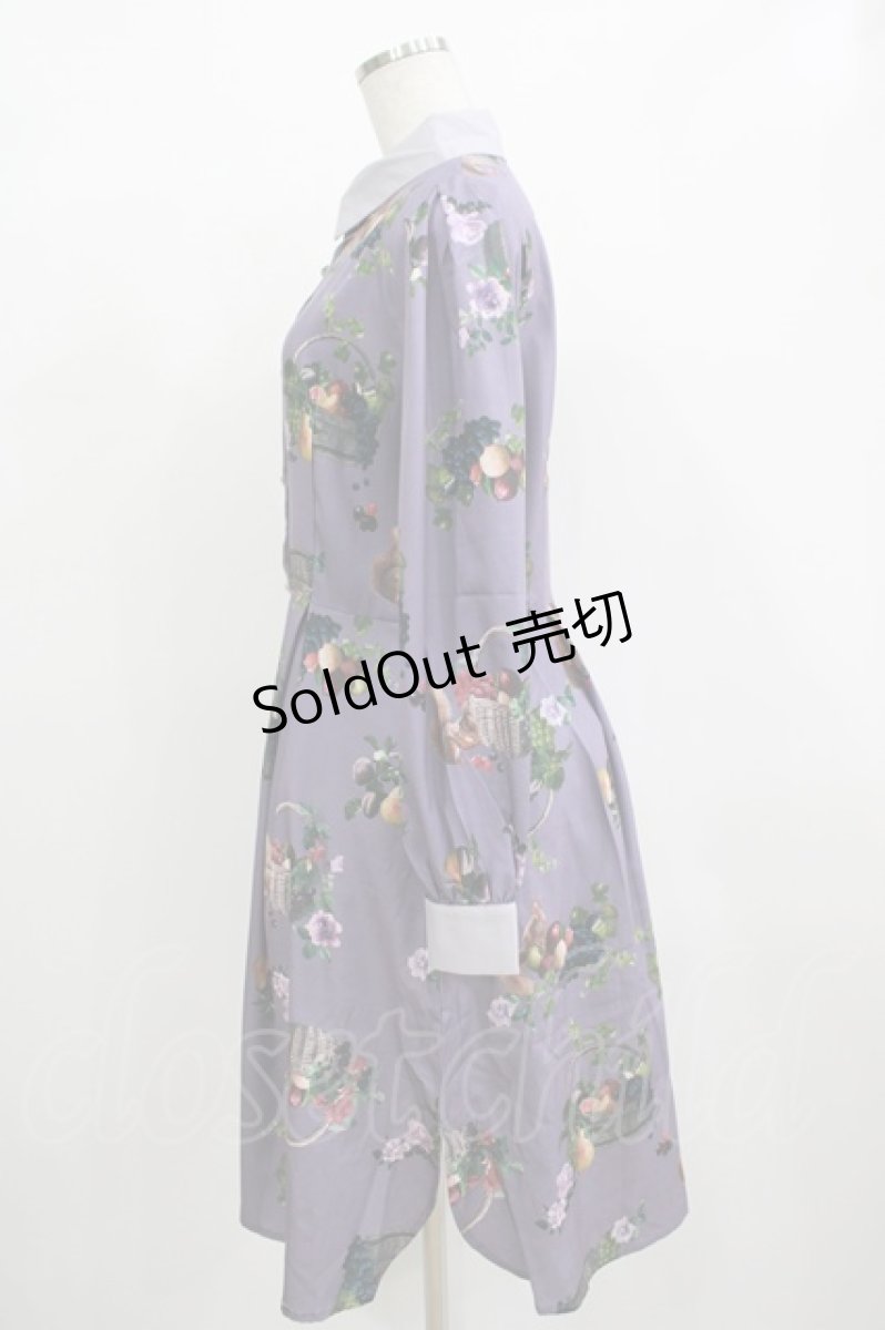 画像2: axes femme POETIQUE / ラ レコルト柄シャツワンピース M パープル H-25-12-12-1033-AX-OP-NS-ZH (2)