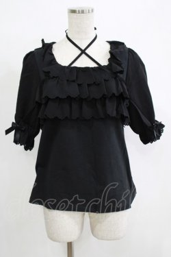 画像1: Amavel / フロントクロスフリルカットソー Free ブラック H-25-12-12-1049-CA-TO-NS-ZH
