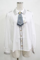 Amavel / ネクタイロゴ刺繍肩章付きブラウス Free オフ/グレー H-25-12-12-1051-CA-BL-NS-ZH