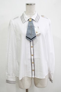 画像1: Amavel / ネクタイロゴ刺繍肩章付きブラウス Free オフ/グレー H-25-12-12-1051-CA-BL-NS-ZH