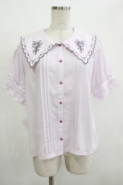 画像1: axes femme POETIQUE / ブーケ刺繍スカラップ襟ブラウス M ネイビー H-25-12-12-1053-AX-BL-NS-ZH