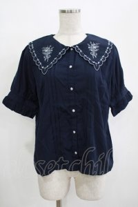 axes femme POETIQUE / ブーケ刺繍スカラップ襟ブラウス M ネイビー H-25-12-12-1055-AX-BL-NS-ZH