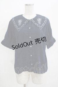 axes femme POETIQUE / ブーケ刺繍スカラップ襟ブラウス M ネイビー H-25-12-12-1055-AX-BL-NS-ZH