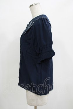 画像2: axes femme POETIQUE / ブーケ刺繍スカラップ襟ブラウス M ネイビー H-25-12-12-1055-AX-BL-NS-ZH