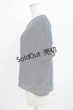 画像2: axes femme POETIQUE / ブーケ刺繍スカラップ襟ブラウス M ネイビー H-25-12-12-1055-AX-BL-NS-ZH