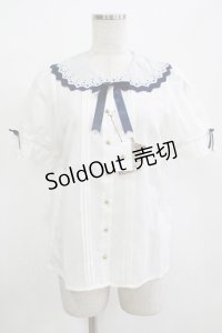 Amavel / Starry Marche パフスリーブ ブラウス Free オフ/ネイビー H-25-12-12-1058-CA-BL-NS-ZH