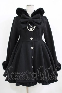 画像1: Princess Melody / りぼんタイ付きフードロングコート Free ブラック H-25-12-12-1007-EL-CO-NS-ZH