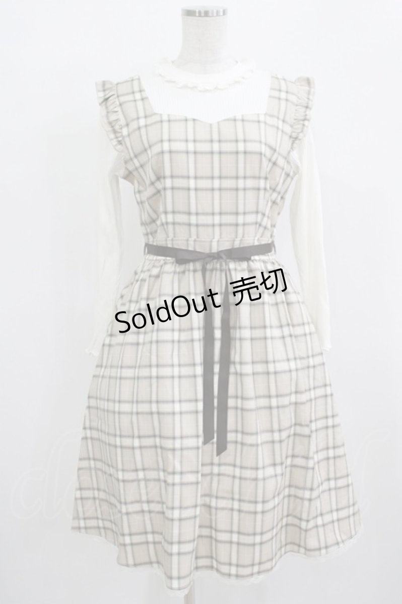画像1: axes femme POETIQUE / チェック×カットソー切替ワンピース M ベージュ H-25-12-12-1023-AX-OP-NS-ZH (1)