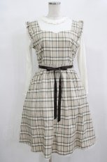 画像1: axes femme POETIQUE / チェック×カットソー切替ワンピース M ベージュ H-25-12-12-1023-AX-OP-NS-ZH (1)