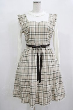 画像1: axes femme POETIQUE / チェック×カットソー切替ワンピース M ベージュ H-25-12-12-1023-AX-OP-NS-ZH