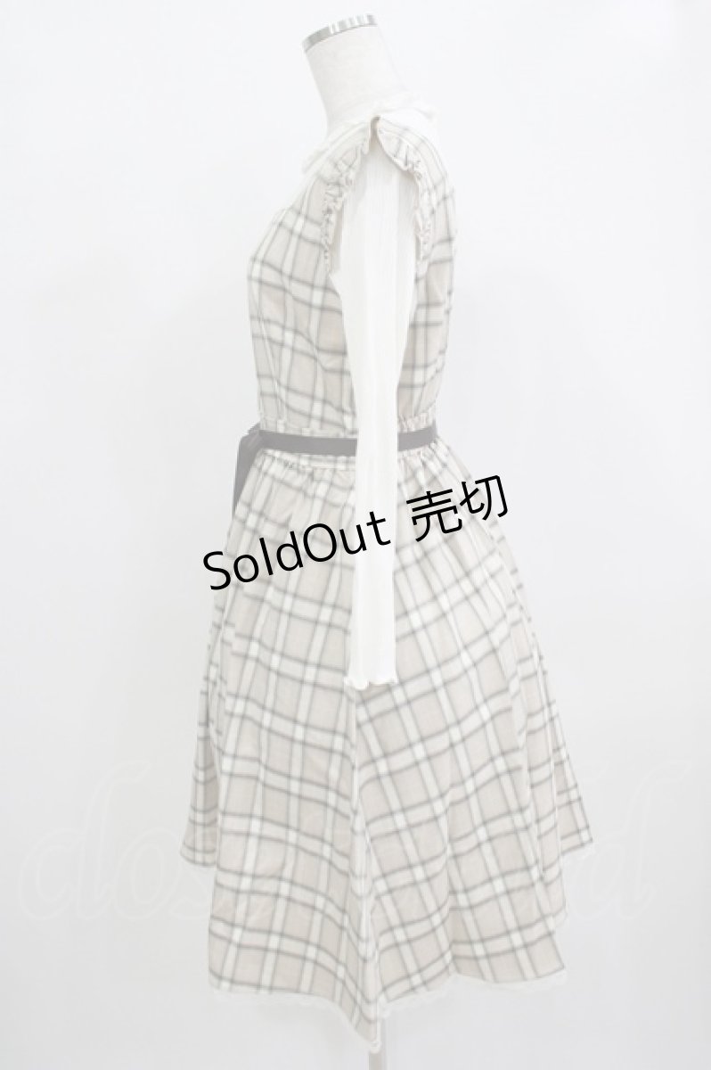 画像2: axes femme POETIQUE / チェック×カットソー切替ワンピース M ベージュ H-25-12-12-1023-AX-OP-NS-ZH (2)