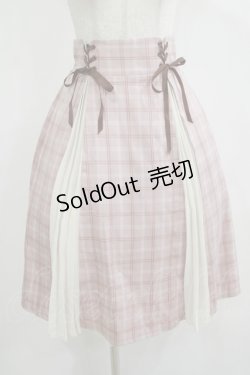 画像1: axes femme POETIQUE / レースアッププリーツ切替スカート M ピンク H-25-12-12-1028-AX-SK-NS-ZH