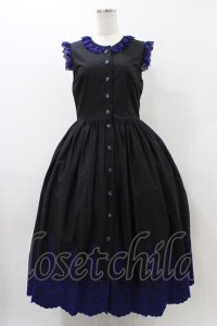 Moi-meme-Moitie / Rose Garden刺繍サンドレス 9号 黒×青 H-25-12-12-026-MO-OP-KB-ZH