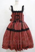 metamorphose / 【プラスサイズ】Sweetタータンはしごレースフリルジャンパースカート プラスサイズ レッド H-25-12-13-1003-ME-OP-NS-ZH