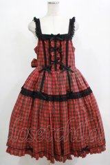 metamorphose / 【プラスサイズ】Sweetタータンはしごレースフリルジャンパースカート プラスサイズ レッド H-25-12-13-1003-ME-OP-NS-ZH