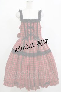 metamorphose / 【プラスサイズ】Sweetタータンはしごレースフリルジャンパースカート プラスサイズ レッド H-25-12-13-1003-ME-OP-NS-ZH