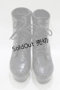 Newlyme / レースアップショートブーツ 22.5cm ブラック/クロコ H-25-12-13-1079-GO-SH-NS-ZH