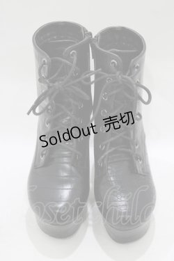 画像1: Newlyme / レースアップショートブーツ 22.5cm ブラック/クロコ H-25-12-13-1079-GO-SH-NS-ZH
